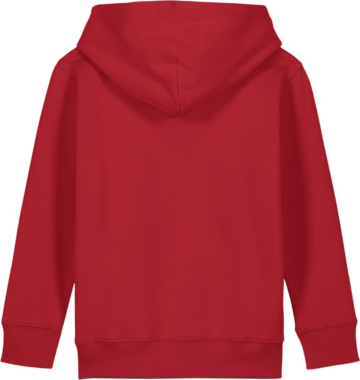 Bagsiden af Mini Cruiser 2.0 hættetrøje fra Zo24 Printhouse – klassisk rød hoodie til børn, ideel til personligt print.