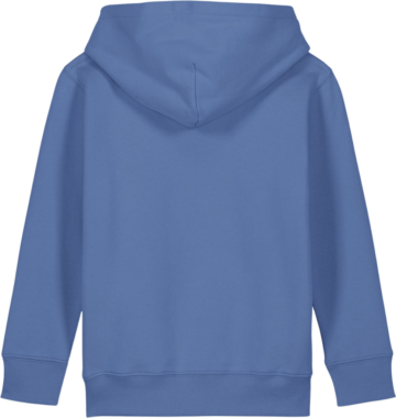 Bagsiden af Mini Cruiser 2.0 hættetrøje fra Zo24 Printhouse – Bright Blue hoodie til børn, ideel til personligt print.
