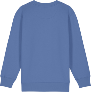 Bagsiden af Bright blue Mini Changer 2.0 sweatshirt med lange ærmer fra Zo24 Printhouse, perfekt til tryk og personlig design.