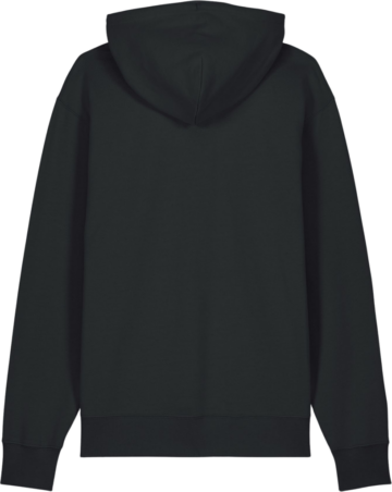 Bagsiden af Cruiser 2.0 i sort fra Zo24 Printhouse – klassisk hoodie med hætte og kængurulomme.