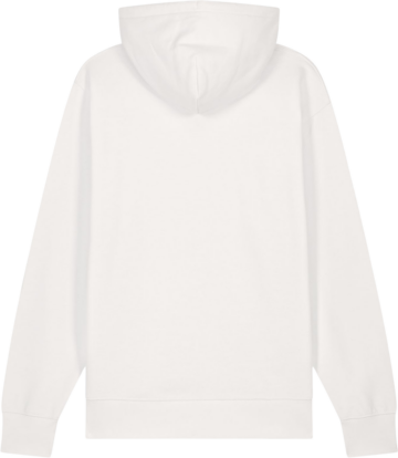 Bagsiden af Cruiser 2.0 fra Zo24 Printhouse – unisex hættetrøje i en afslappet pasform, vist i off white farve.