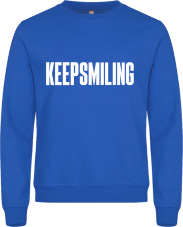 Miami Roundneck sweatshirt i kongeblå med hvidt KEEP SMILING-print – energisk og farverig statement-stil.