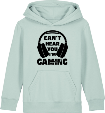 Mini Cruiser 2.0 hoodie i lys mint med sort gamerprint – perfekt til børn med gaming som hobby.
