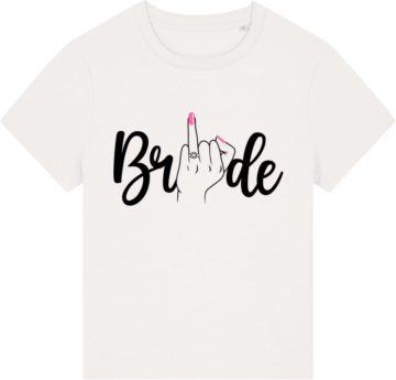 T-shirten "Stella Muser" i hvid med råt brudeprint – populær til polterabend.