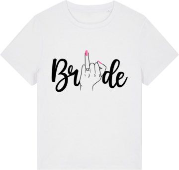 T-shirten "Stella Muser" i klassisk hvid med brudeprint og attitude – perfekt til polterabend.