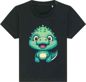 Baby Creator T-shirt i sort med lysende dino-motiv – kontrastfuld og sjov trøje til små dinosaurfans.