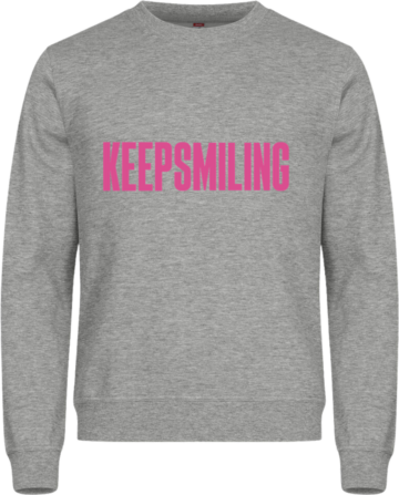 Miami Roundneck sweatshirt i lysegrå med pink KEEP SMILING-print – sporty og alsidig basisstyle.