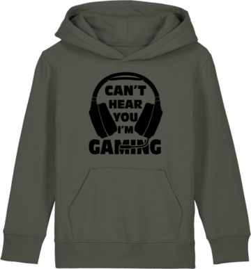 Mini Cruiser 2.0 hoodie i mørkegrå med sort print – “Can’t Hear You I’m Gaming” med cool attitude.