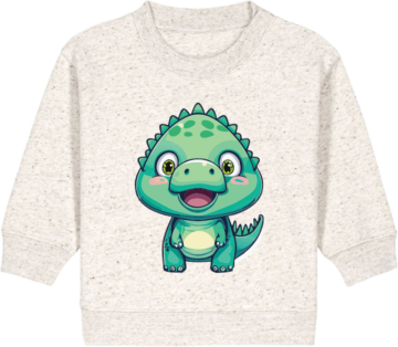 Baby Changer sweatshirt i meleret råhvid med farverigt dino-motiv – sjov og blød hverdagstrøje til små børn.