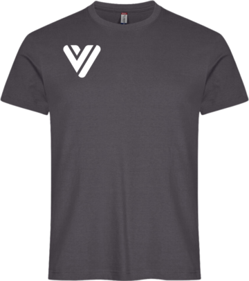 Mørkegrå T-shirt med hvidt V-logo – et stilrent og alsidigt valg til hverdagsbrug med sporty kant.