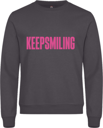 Miami Roundneck sweatshirt i mørkegrå med pink KEEP SMILING-print – urban look med et farverigt twist.