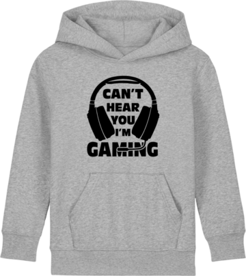Mini Cruiser 2.0 hoodie i gråmeleret med “Can’t Hear You I’m Gaming” – afslappet gamerlook fra zo24printhouse.