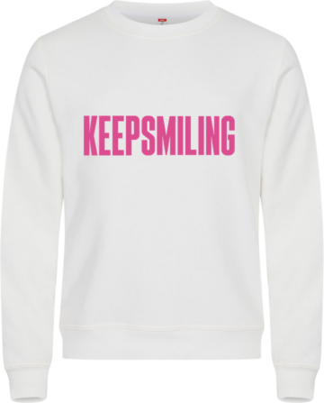 Miami Roundneck sweatshirt i lys rosa med pink KEEP SMILING-print – blød og sød statement sweatshirt.