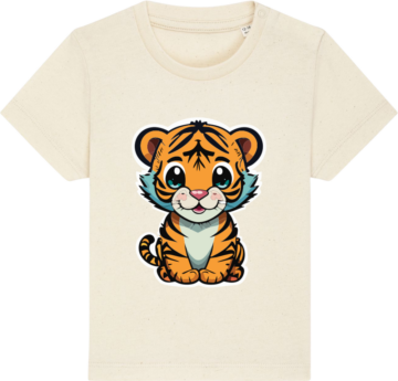 Baby Creator T-shirt i lys gul med en glad tiger – perfekt til sommer og leg.