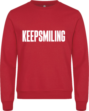 Miami Roundneck sweatshirt i rød med hvidt KEEP SMILING-print – iøjnefaldende og stærk farve.