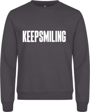 Miami Roundneck sweatshirt i mørkegrå med hvidt KEEP SMILING-print – urban og casual stil.