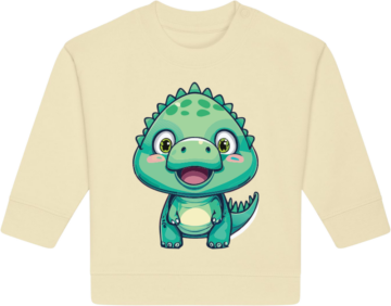 Baby Changer sweatshirt i lysegul med glad dinosaur – blød og børnevenlig designfavorit fra zo24printhouse.