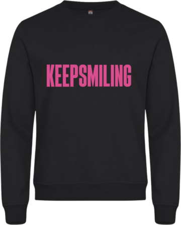 Miami Roundneck sweatshirt i sort med pink KEEP SMILING-print – klassisk og cool kontrast.
