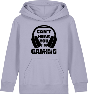 Mini Cruiser 2.0 hoodie i lys lilla med gamerdesign og tekst – “Can’t Hear You I’m Gaming” i cool gamerstil.