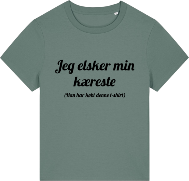 Stella Muser T-shirt med teksten 'Jeg elsker min kæreste (Han har købt denne t-shirt)' – Valentinsdag-design.
