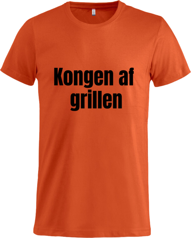 Orange Basic T-shirt fra Zo24 Printhouse med teksten "Kongen af grillen".