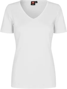 Interlock T-shirt | v-hals | dame Hvid