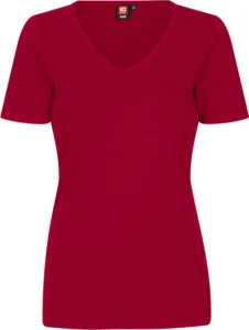 Interlock T-shirt | v-hals | dame Rød