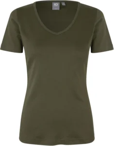 Interlock T-shirt | v-hals | dame Oliven
