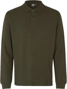 Langærmet poloshirt | stretch Oliven