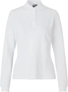 Langærmet poloshirt | stretch | dame Hvid