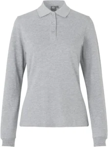 Langærmet poloshirt | stretch | dame Grå melange