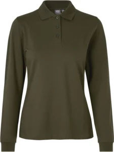 Langærmet poloshirt | stretch | dame Oliven