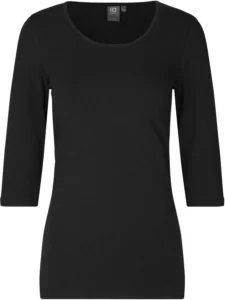 Stretch T-shirt | ¾ ærmet | dame Sort