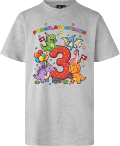 Dino Fødselsdag | 3 år | T-shirt Børn Snow melange