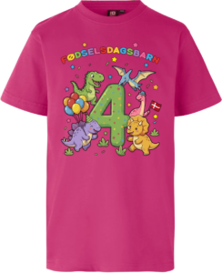 Dino Fødselsdag | 4 år | T-shirt Børn Pink