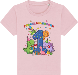 Dino Fødselsdag | 1 år | Baby T-Shirt Cotton Pink