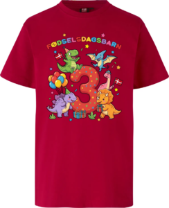 Dino Fødselsdag | 3 år | T-shirt Børn Rød