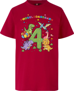 Dino Fødselsdag | 4 år | T-shirt Børn Rød