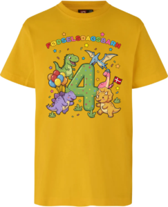 Dino Fødselsdag | 4 år | T-shirt Børn Gul